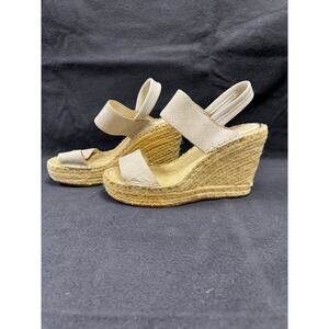 Katherine Kelly Orla Sandals Wedge Espadrille Slingback Beige Leather Sz 7M